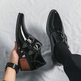 Luxury Designer Monk Leather Men's Shoes, High Heels, Polished, Double Buckle, Pointed Toe, Casual Shoes for Men, Party Wedding Shoes for Men