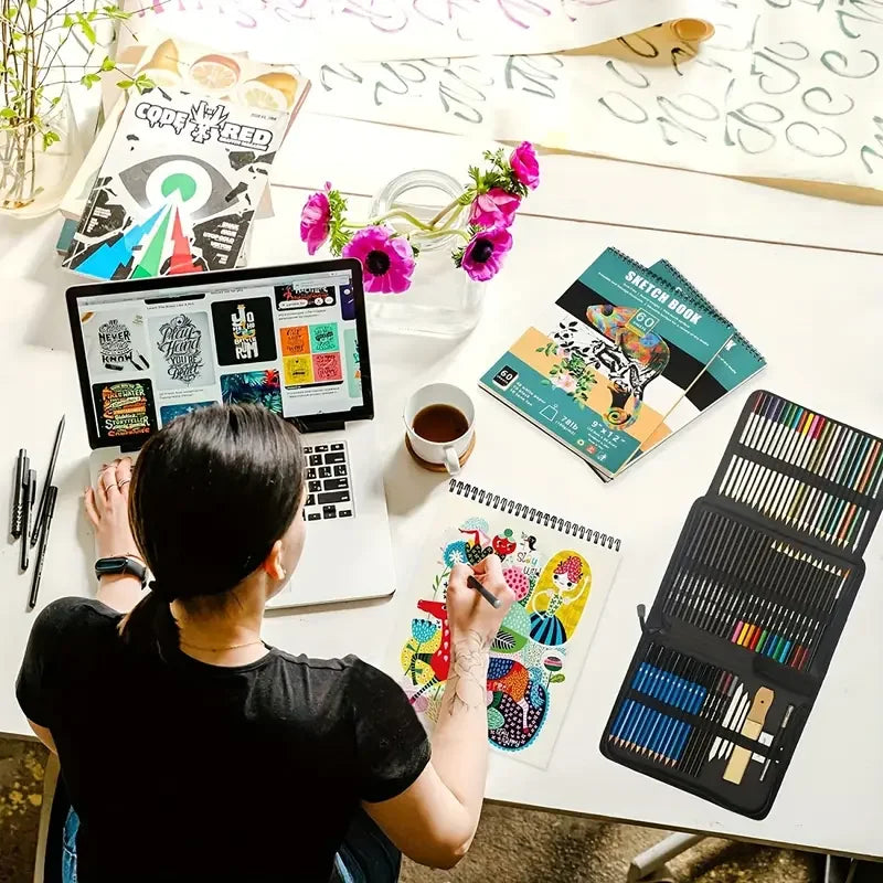 Art Professional 72 Pieces Art Set Sketch Drawing Pencil Kit Pencil Sketching Charcoal Pencil Tools Set For Artist