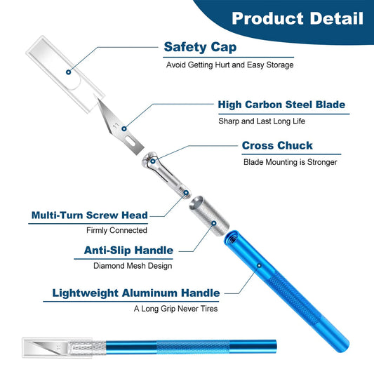 Kit de herramientas de bisturí de metal antideslizante, cortador, grabado, cuchillos artesanales + 5 cuchillas, herramientas manuales de reparación de PCB para teléfono móvil