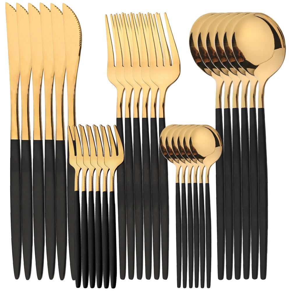 Juego de cubiertos de 30 uds, vajilla dorada, vajilla con espejo de acero inoxidable, cuchara para té, tenedor, cuchillo, juego de cubiertos occidentales