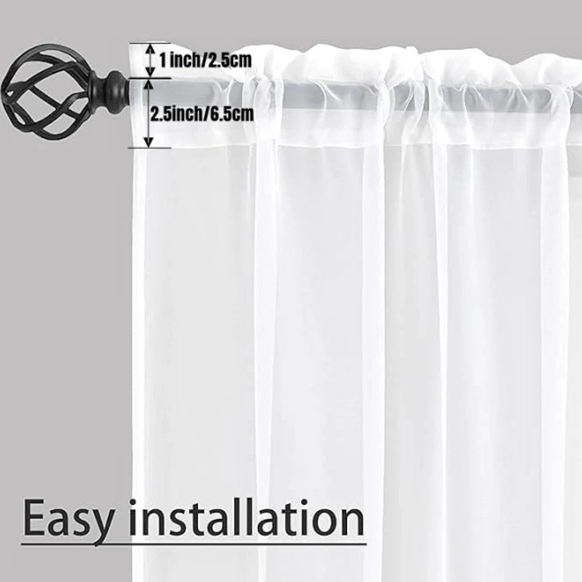 2PCS, Sheer White Curtains 2 Panels Set,  Rod Pocket Voile Fimly Sheer Drapes for Living Room/Bedroom