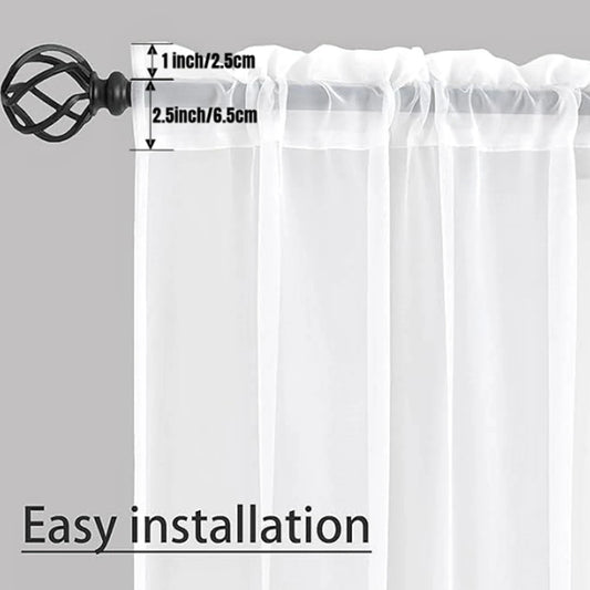 2PCS, Sheer White Curtains 2 Panels Set, Rod Pocket Voile Fimly Sheer Drapes for Living Room/Bedroom