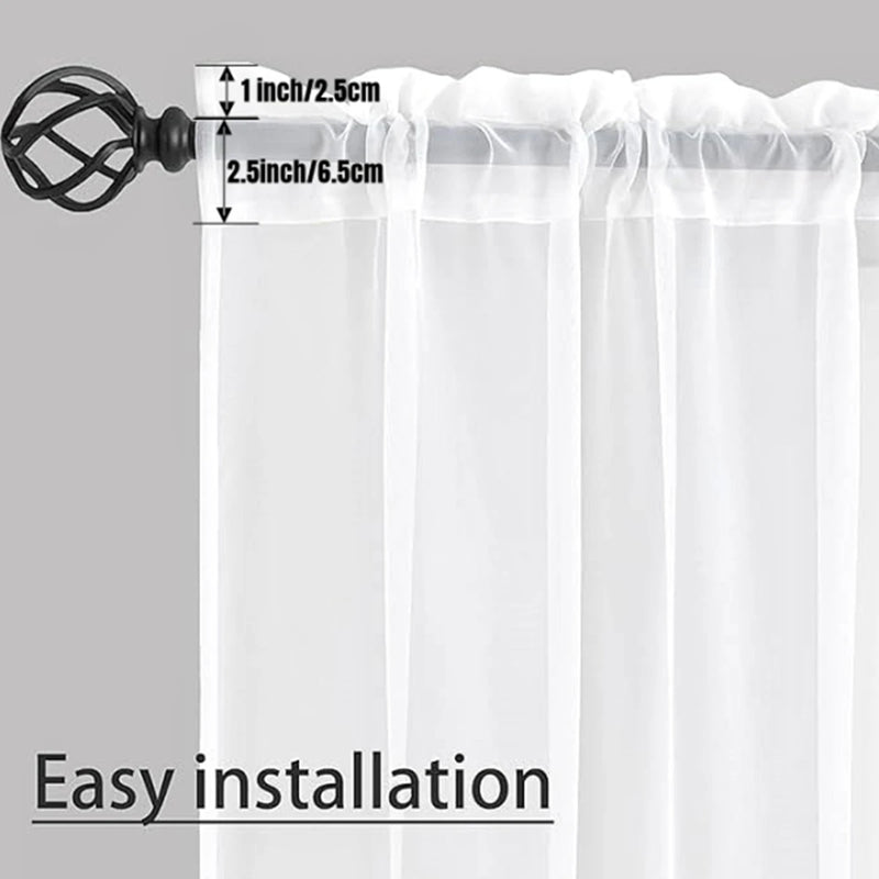 2PCS, Sheer White Curtains 2 Panels Set,  Rod Pocket Voile Fimly Sheer Drapes for Living Room/Bedroom