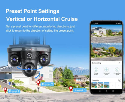 LS VISION 15MP Three Screen WiFi Camera Outdoor Three 360°Rotation PTZ IP Camera Human Auto Tracking Video Surveillance Cam CCTV
