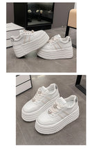 8cm Leather Flats Casual Dad Shoes Chunky Sneakers 2025 Women Platform Sports Shoes Ladies Skateboard Hidden Heels Shoes Tennis