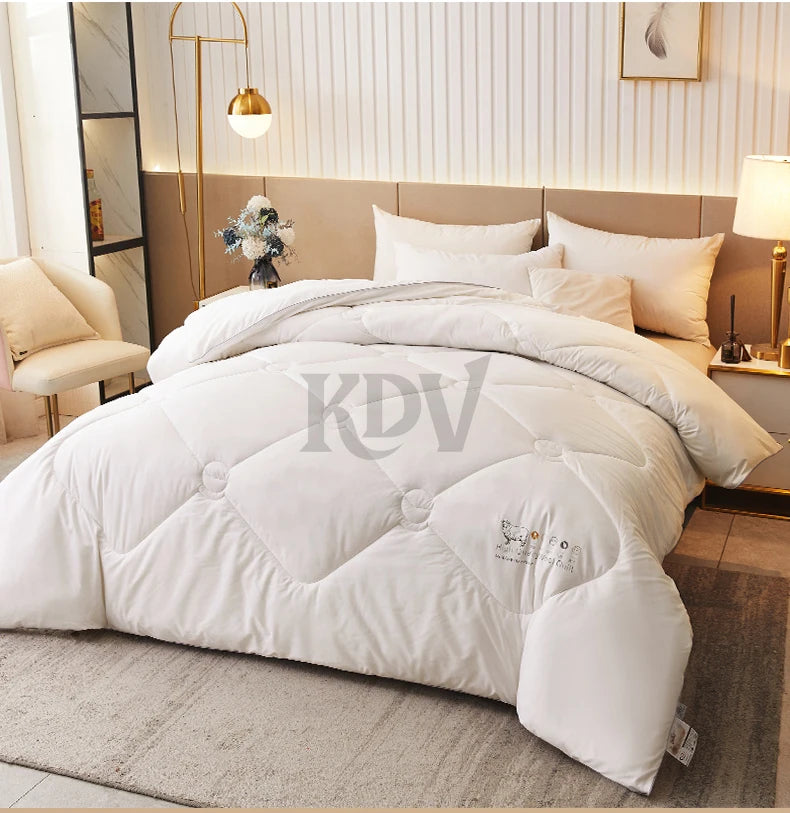 Luxury 100% Wool Quilt Core Autumn Winter Thickened Warm Quilted Comforter Fluffy Soft King Queen Size Solid White Duvet Insert