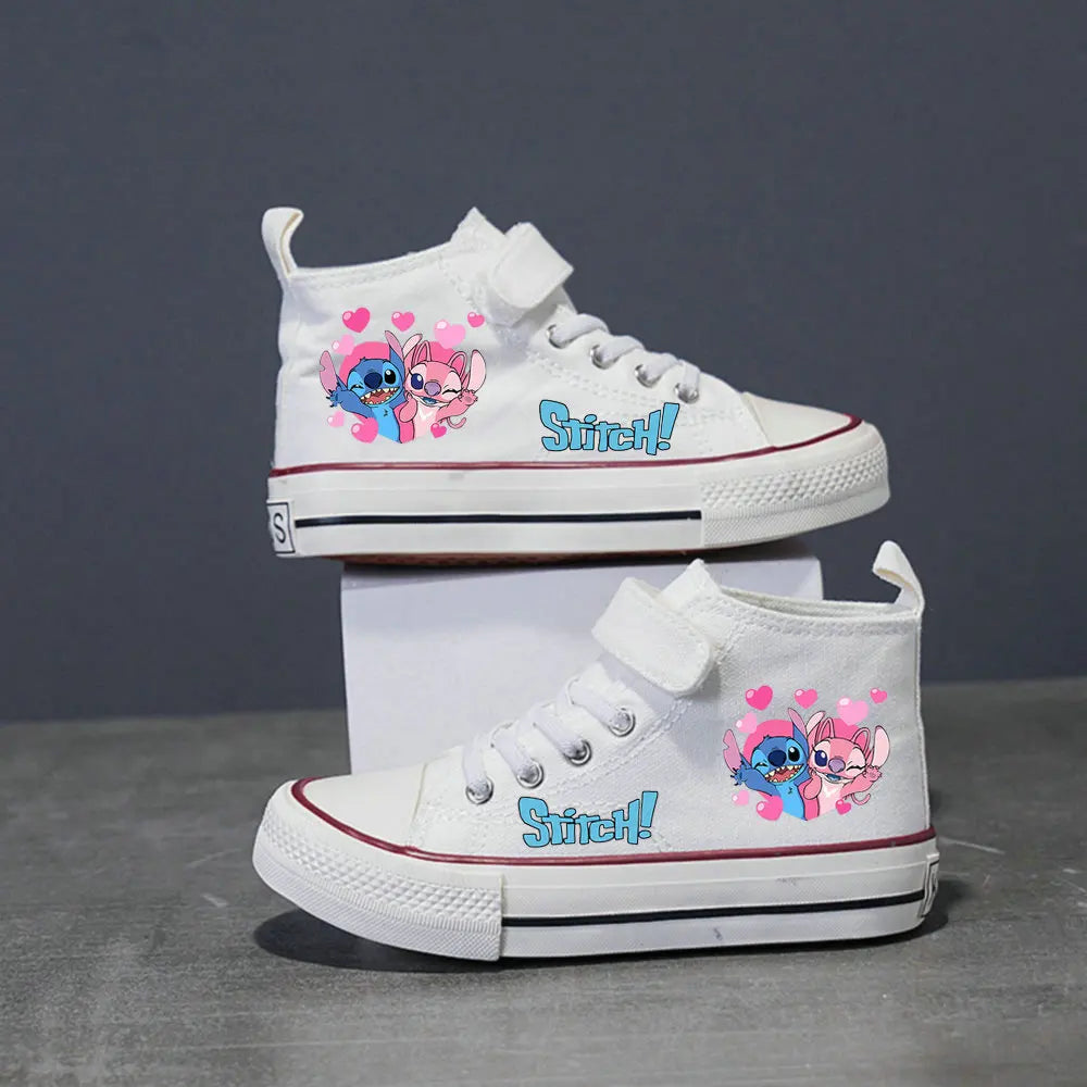 Lilo And Stitch Children's Canvas Shoes For Girls Boys White High Top Shoes Disney Kids Sneakers Casual Tennis Shoes Size 25-37
