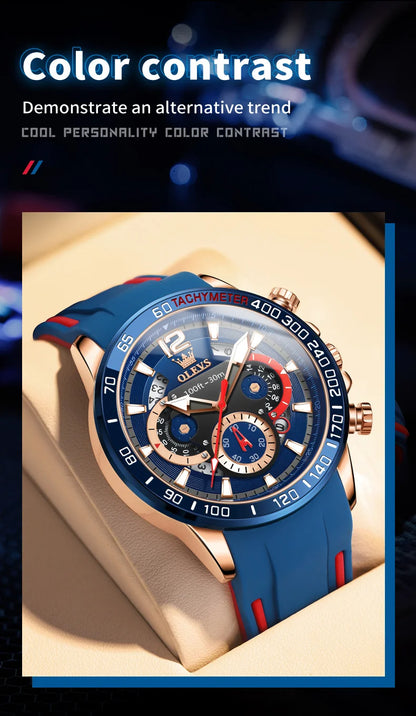OLEVS 9936 Men's Watch Original Brand Quartz Wristwatch Waterproof Luminous Watches For Men Stylish Design with Silicone Strap