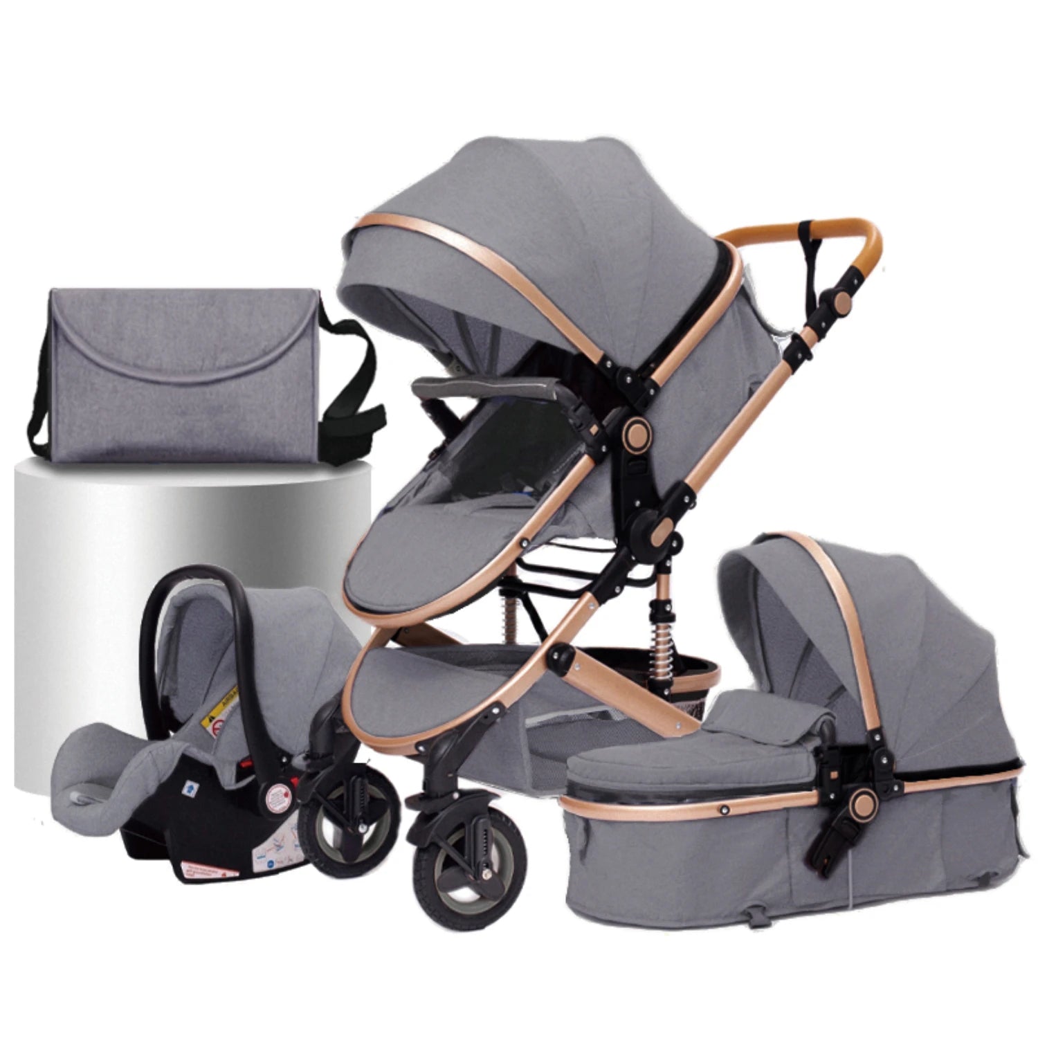 Lujoso cochecito de bebé portátil 3 en 1 de viaje con marco de aluminio alto y plegable, para recién nacidos, con cuatro ruedas.