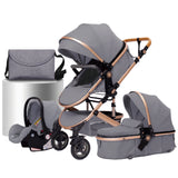 Lujoso cochecito de bebé portátil 3 en 1 de viaje con marco de aluminio alto y plegable, para recién nacidos, con cuatro ruedas.