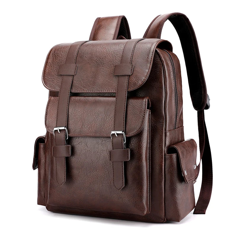 Mochila de piel sintética para hombre, mochila grande para portátil, mochila negra para adolescentes y niños, mochila marrón, 2023