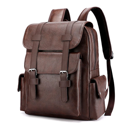 Mochila de piel sintética para hombre, mochila grande para portátil, mochila negra para adolescentes y niños, mochila marrón, 2023