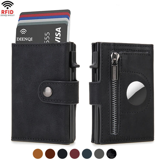 Carteras de fibra de carbono RFID para Airtag, de lujo, delgadas, minitarjetero, monedero minimalista con rastreador Airtag.