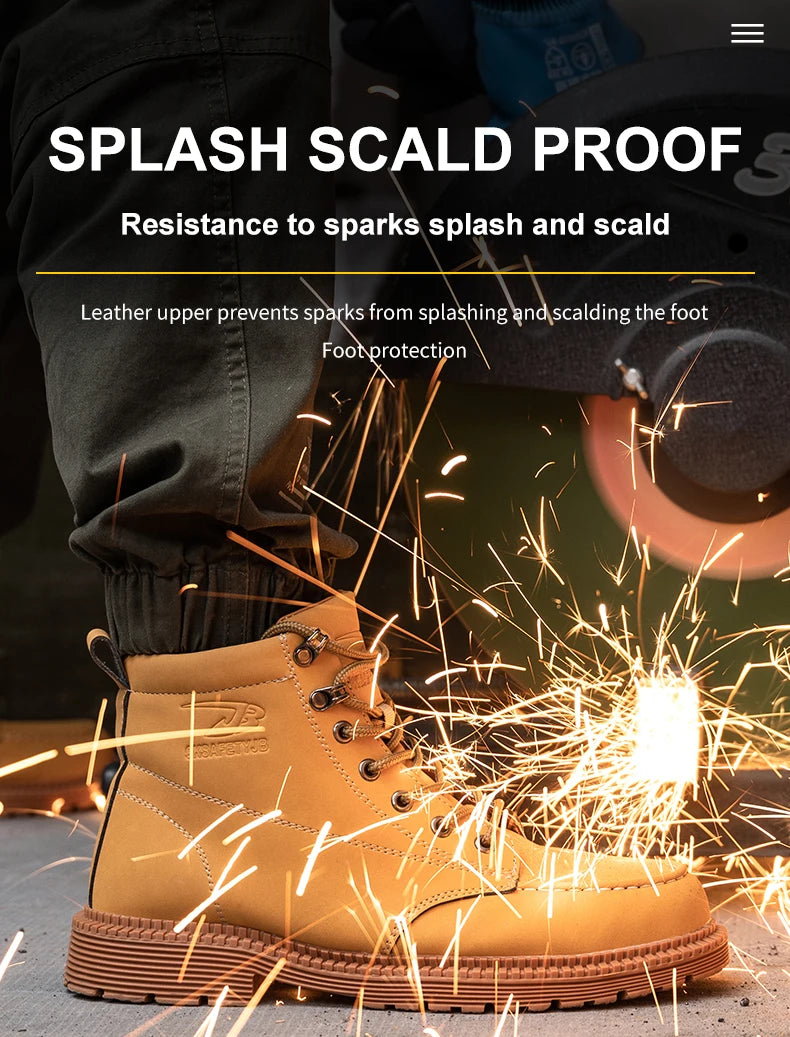 Latest 2023 Waterproof Men Leather Boots Steel Toe Cap Safety Work Shoes Anti Smashing Indestructible Construction Welding Boots