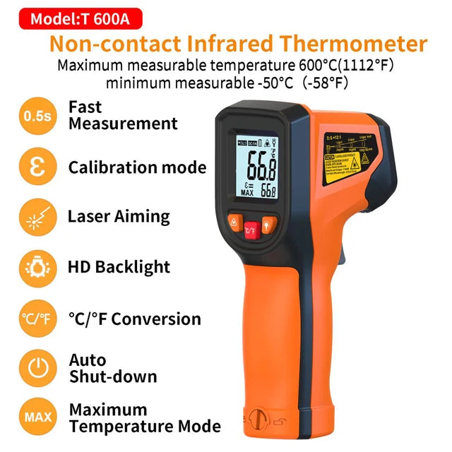 NJTY T600 Handheld Infrared Thermometer Heat Temperature for Cooking Tester Pizza Oven Grill &amp; Motor - Laser Surface Temperature Reading 