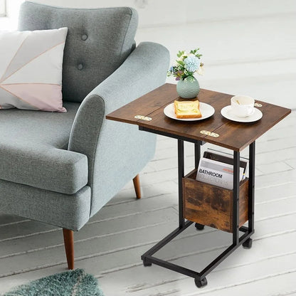 C Table End Table, Laptop Tables Couch Tables That Slide Under with Wheels, Foldable TV Dinner Table