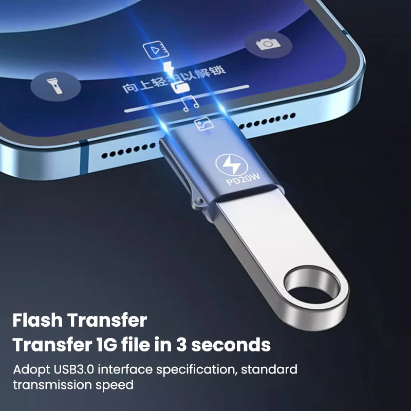 USB 3.0 to Lightning Adapter OTG For iPhone iPad Tablet U Disk Lighting Male to USB Female Converter PD 20W Fast Charging Otg