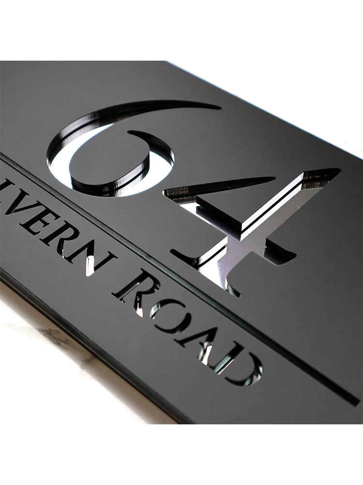 Matte Black Gray Personalized Laser Cut Large Acrylic Modern 3D Floating House Number sign Outdoor Street Family Name Plaque Are