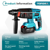 Yofidra 26mm Cylinder Brushless Motor Electric Hammer Drill with Drill Bits for Makita 18V Battery Cordless Impact Rotary Drill