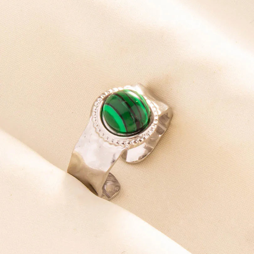 1pc Green Turquoise Ring Hippie Stainless Steel Silver Color Charm Opening Adjustable Ring Women Chunky Bohemian Party Jewelry