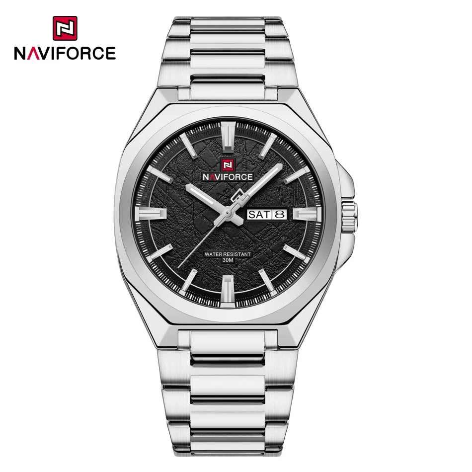 New Style NAVIFORCE Men's Wrist Watch 3ATM Waterproof Stainless Steel Band Luminous Pointer Display Luxury Boys Watches Gifts