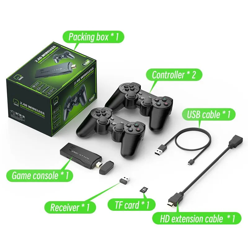 Consola de videojuegos Stick Lite 4K HD M8 de 64 GB con doble mando inalámbrico para 10 000 juegos retro, regalo de Navidad para niños.