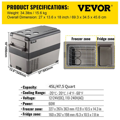 SucceBuy 20L 22L 35L 45L 55L Car Refrigerator Mini Fridge Freezer Portable Compressor Cooler 12/24V DC 110-240V Ice Box