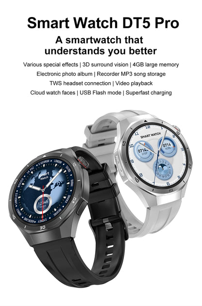 GT5 Pro Smart Watch Men's Women 466*466 HD Screen Bluetooth Call Smartwatch GPS Map Compass Sports Fitness Smartwatch 2025 New