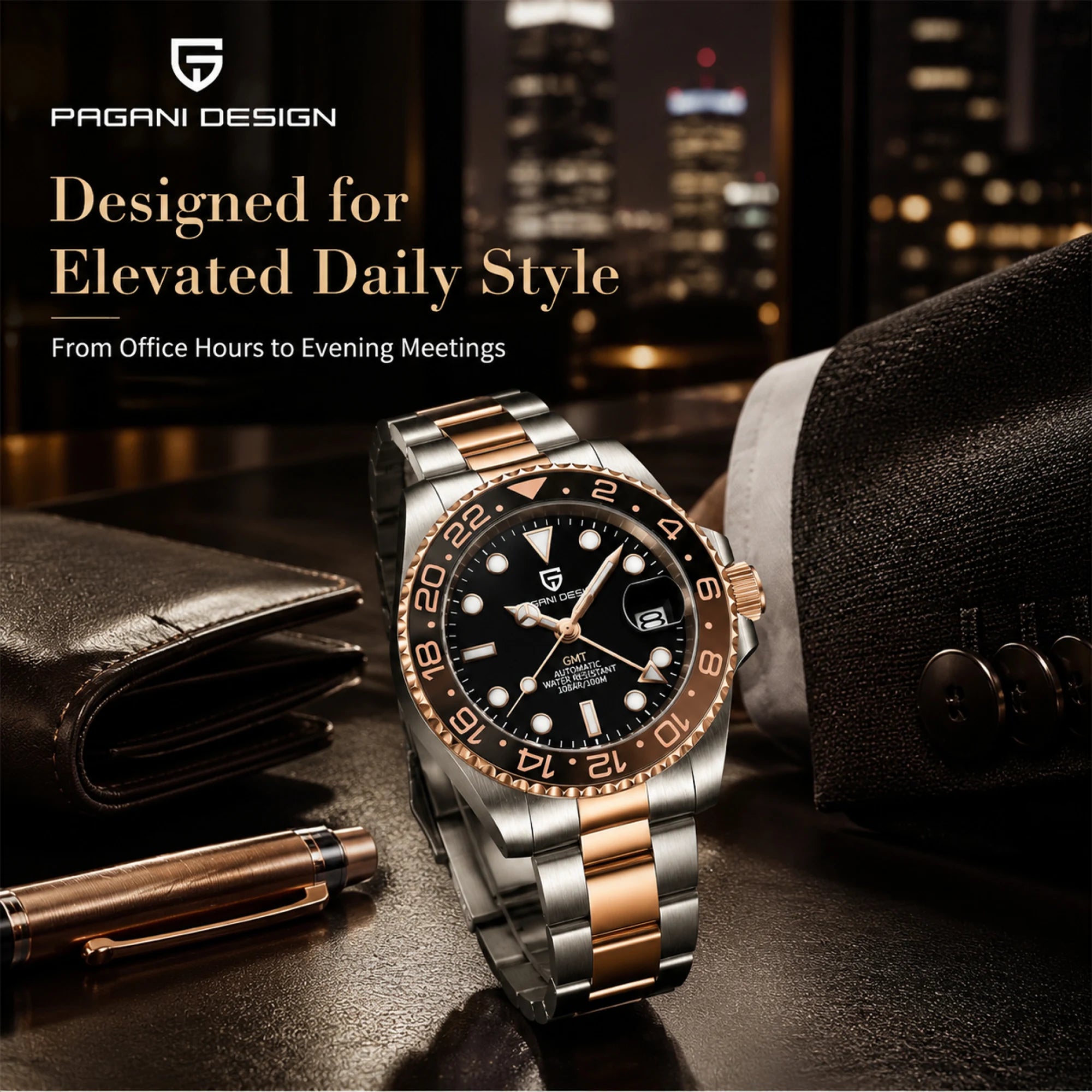 Relógio Masculino Mecânico de Luxo PAGANI DESIGN 2026 – Aço Inoxidável, Função GMT, Vidro de Safira – Marca de Alto Padrão