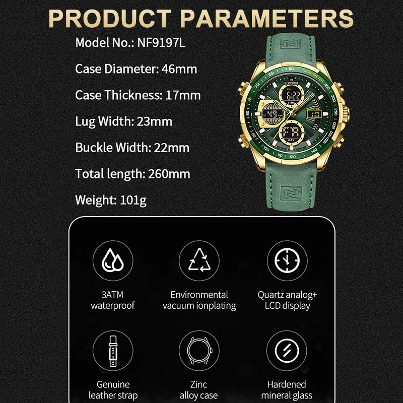 New NAVIFORCE Watches for Men Leather Men's Military Sport Waterproof Watch Quartz Wristwatch Chronograph Male Clock