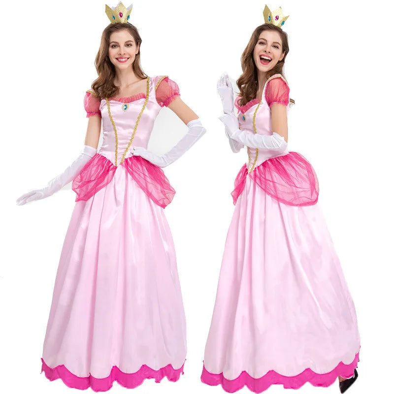 New Princess Dress Palace Party Queen Skirt Pink Peach Blossom Clothes Anime Halloween Costumes for Women