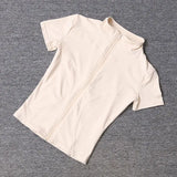Summer High Quality Waist Slimming Training Tops Women's Quick-drying Tight Stand Collar Full Zipper Short Sleeves Yoga shirts