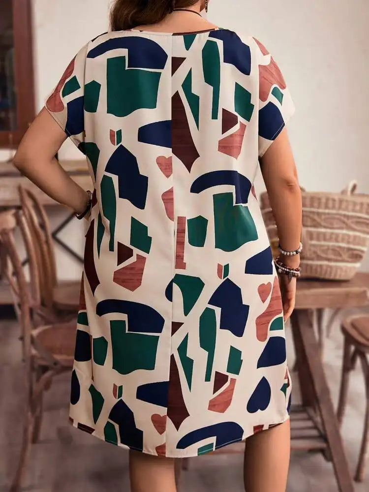 2024 Spring and Summer Cross-border Europe and America New Large Women's Fashion V-neck Shirt Dress Plus Size