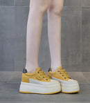 Fujin 9cm Cow Suede Genuine Leather Women Vulcanized Shoes Platform Wedge Skate Boarding High Brand Heels Casual Summer Shoes