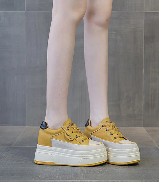 Fujin 9cm Cow Suede Genuine Leather Women Vulcanized Shoes Platform Wedge Skate Boarding High Brand Heels Casual Summer Shoes