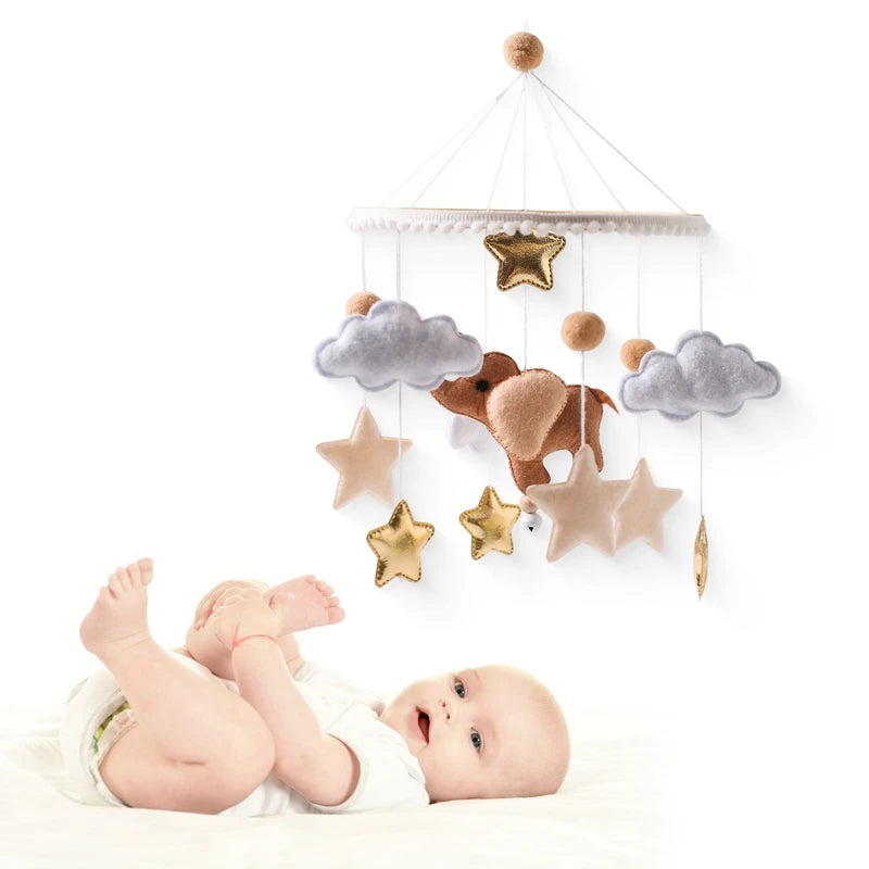 Crib Mobile Bed Bell Wooden Baby Rattles Soft Felt Cartoon Animal Bed Bell Newborn Music Box Hanging Toy Crib Bracket Baby Gifts