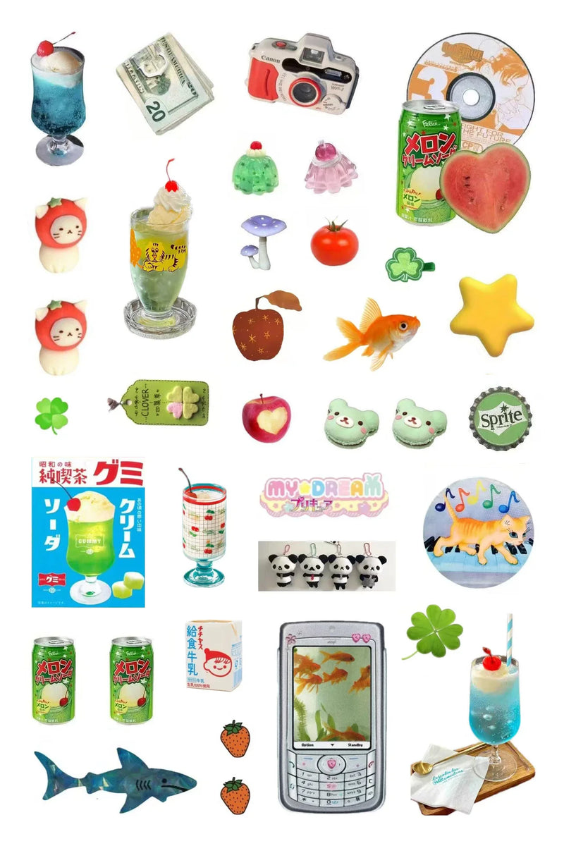 6pcs Glitter Stickers Y2K DIY Toploader Scrapbooking Journal Decor Stickers for Phone Kawaii Transparent PET Stickers Gift