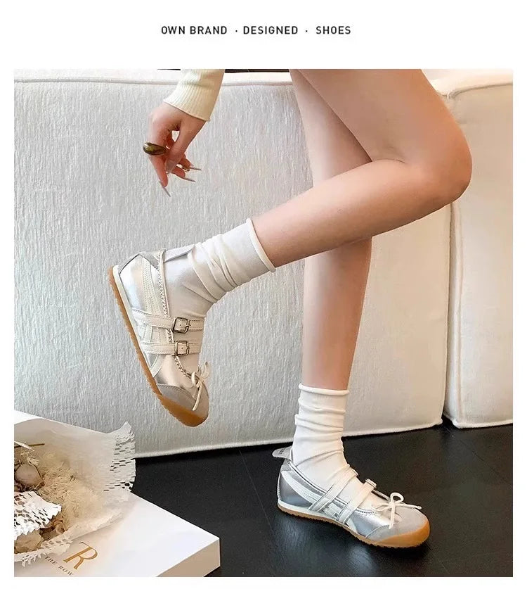 Women Flats Bow Ballet Dance Mary Jane Shoes Summer Sandals 2024 Fashion New Brand Dress Designer Casual Shallow Zapatos Mujer
