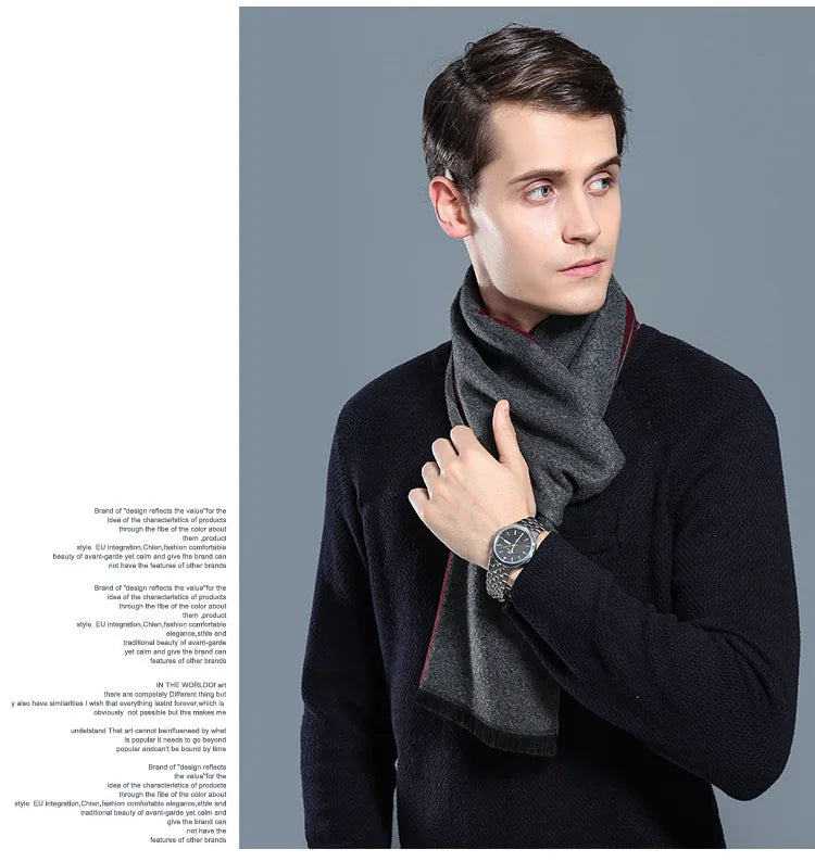 Designer Brand Plaid Men's Cashmere Scarf Winter Warm Scarves Shawls Casual Business Long Wraps Pashmina Christmas Gift for Man
