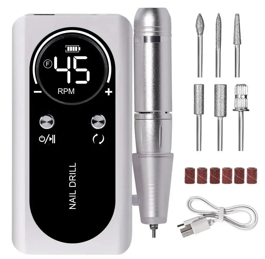 2024 Original 45000RPM Rechargeable Nail Drill Machine with LCD Low Noise Professional Nail Polish Sander Nails Accessories Set