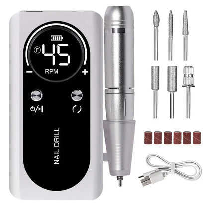2024 Original 45000RPM Rechargeable Nail Drill Machine with LCD Low Noise Professional Nail Polish Sander Nails Accessories Set