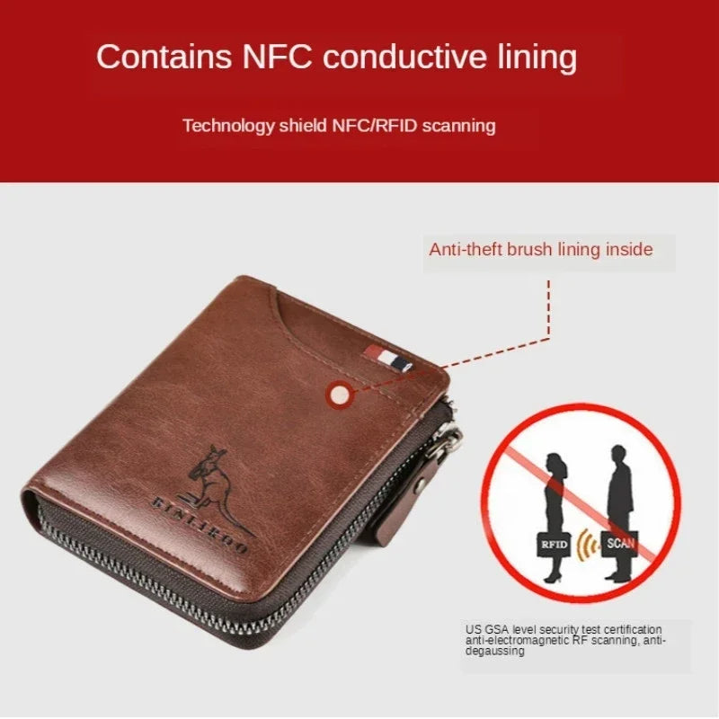 Genuine Leather Men's Wallet Luxury Short RFID Card Holder for Men Zipper Coin Purse Portable Male Wallets Billfold
