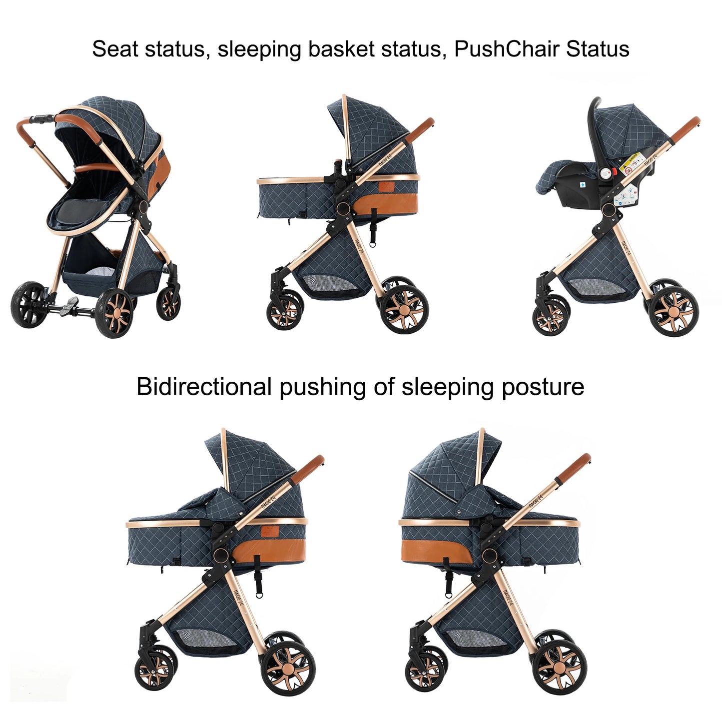 Lightweight Baby Stroller 3-IN-1 Luxury Travel System with Adjustable Seat Baby Car with Canopy& Mosquito Net for Newborns New