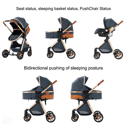 Lightweight Baby Stroller 3-IN-1 Luxury Travel System with Adjustable Seat Baby Car with Canopy& Mosquito Net for Newborns New