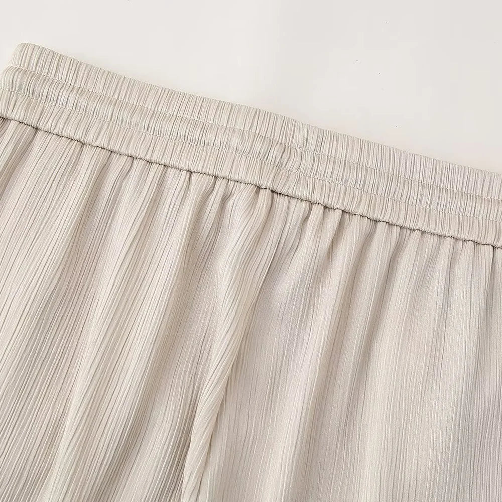 Conjunto de chaqueta y pantalón de traje cruzado con efecto arrugado para mujer, primavera y verano 2024, estilo europeo y americano