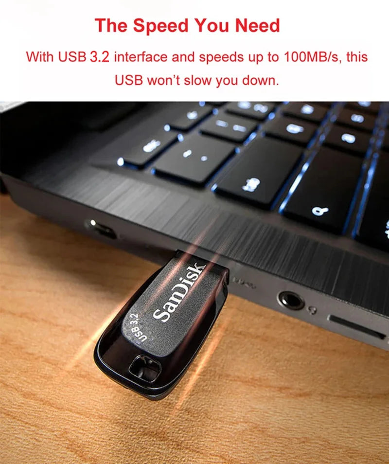 SanDisk USB 3.2 USB Flash Drive 64GB Pen Drive Memory Stick CZ410 Black U Disk Mini Pendrive