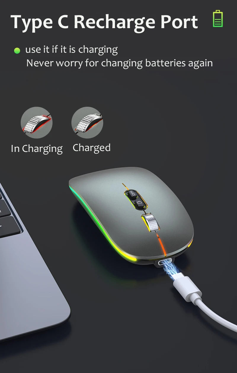 Bluetooth Mouse for Asus ZenBook 14 UX433 Vivobook Flip 14 12" M420 R211 Laptop PC Wireless Mouse Rechargeable Mute Gaming Mouse