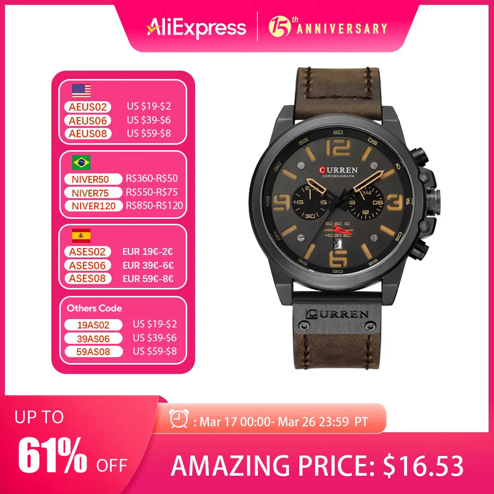 Watch For Men Top Brand Luxury CURREN Fashion Leather Quartz Men Watches Date Business Sport Male Wristwatch Clock Montre Homme