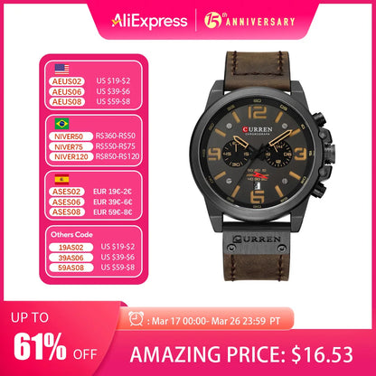 Watch For Men Top Brand Luxury CURREN Fashion Leather Quartz Men Watches Date Business Sport Male Wristwatch Clock Montre Homme