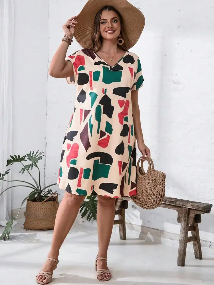 2024 Spring and Summer Cross-border Europe and America New Large Women's Fashion V-neck Shirt Dress Plus Size